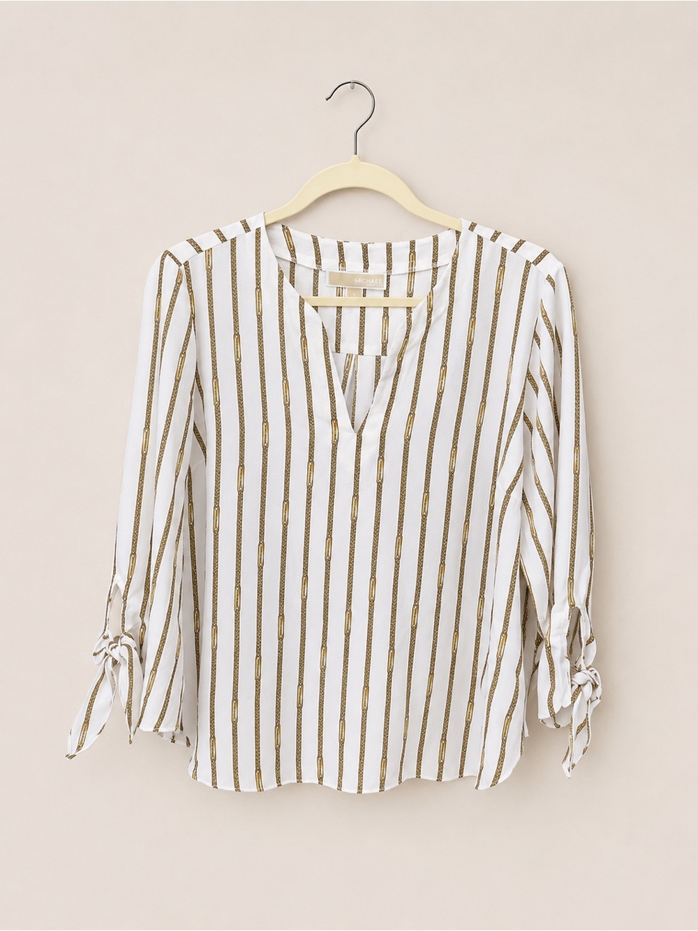 Michael Kors White Blouse with Gold Vertical Stripes